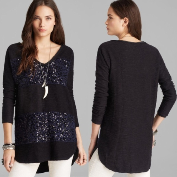 Free People Sweaters - Free People Sequin Leopard Blue & Black Sweater